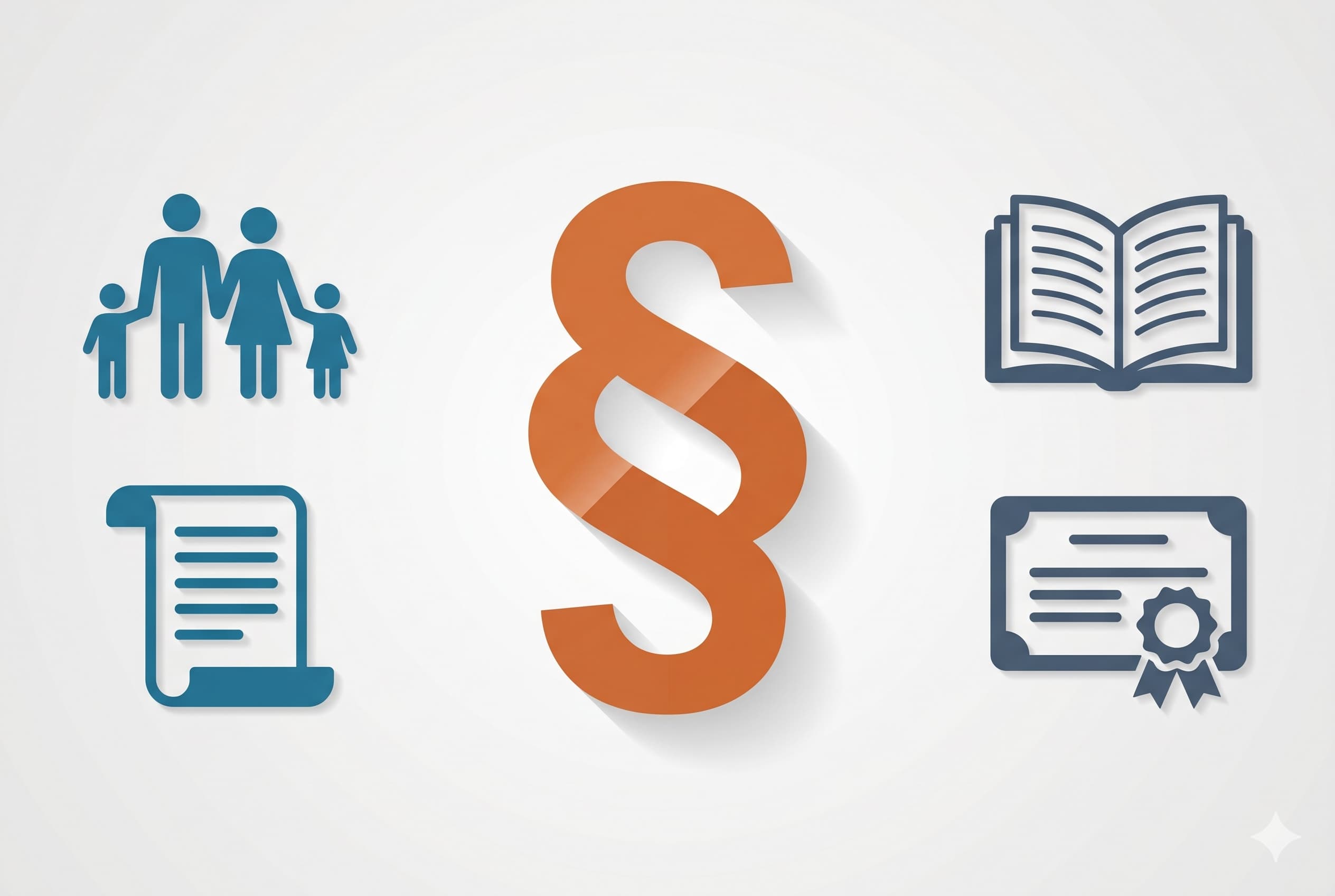 Fachanwalt Erbrecht werden – Paragrafzeichen, Buch und Zertifikat als Symbole für die Fachanwaltschaft Erbrecht