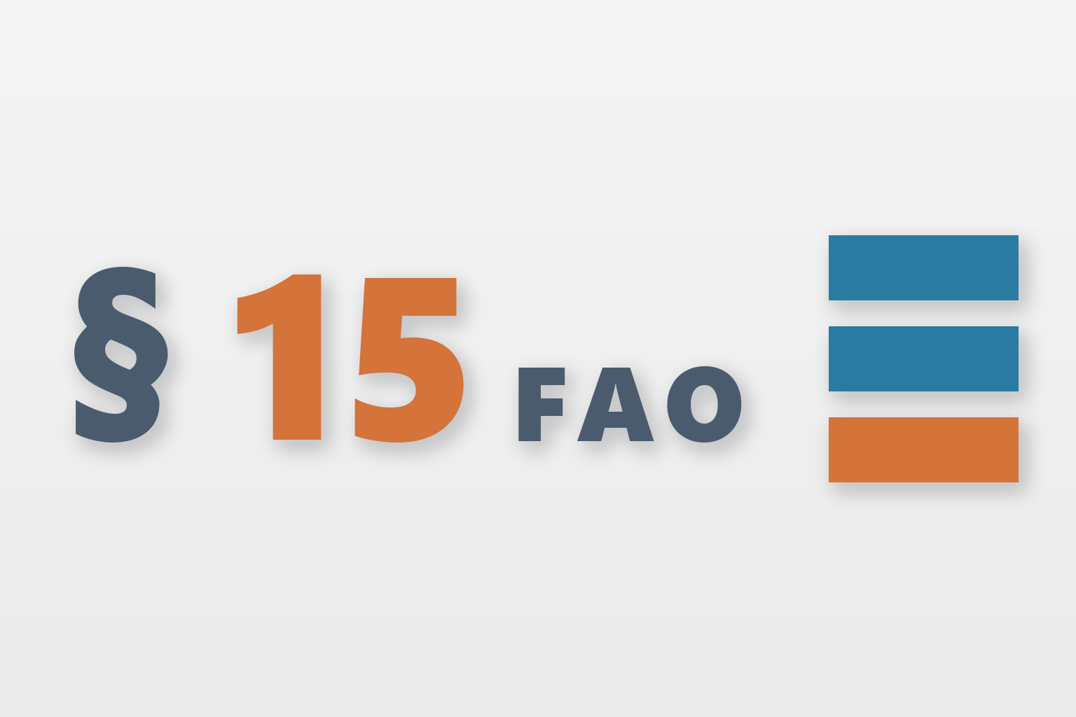 Grafik zur Fortbildungspflicht nach § 15 FAO: die Fundstelle § 15 FAO neben einem Balken, der die 15 Zeitstunden in zehn Stunden Veranstaltungen und fünf Stunden Selbststudium aufteilt